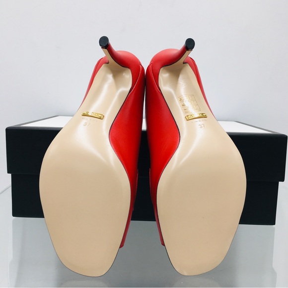 Gucci 602412 C9D00 6634 Red Leather Mid Heel Slide Sandals - Picture 13 of 13